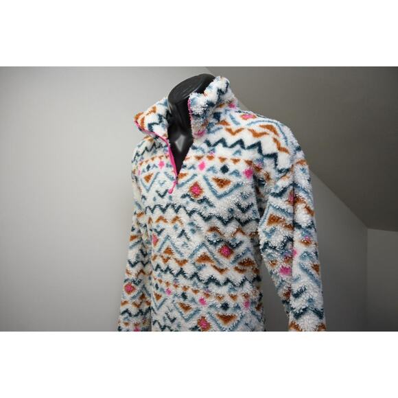 Eddie Bauer Sherpa Sweater Fleece Tribal Aztec 1/4 Zip Womens Size Medium - Picture 1 of 7